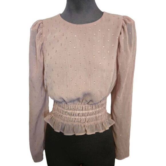 EC EXPRESS METALIC CLIP DOT SMOCKED WAIST TOP SZ.XS - Picture 1 of 4